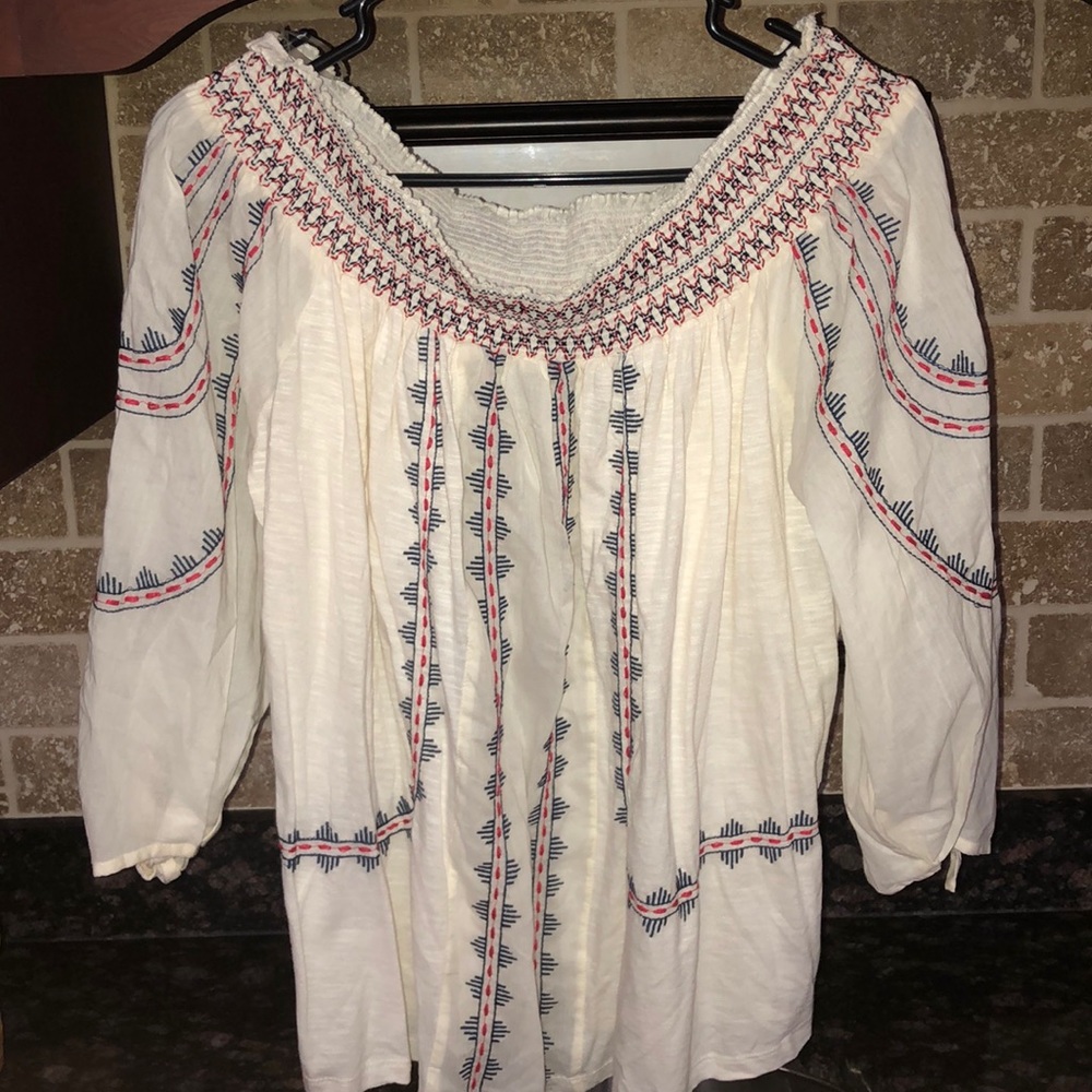 Red white and blue off the shoulder top